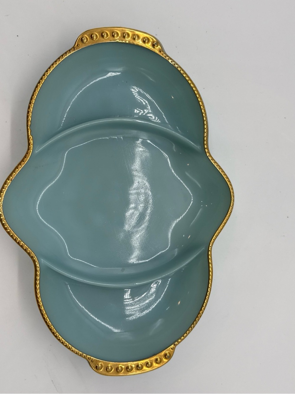 Fire King Aqua and Gold Divided Serving Platter